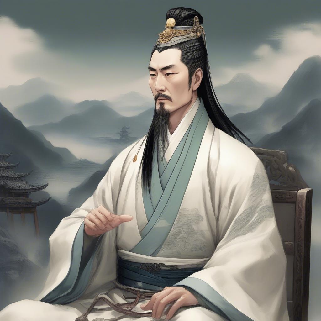 Gia Cát Lượng với trí tuệ và mưu lược hơn người được thể hiện qua ánh mắt và thần thái