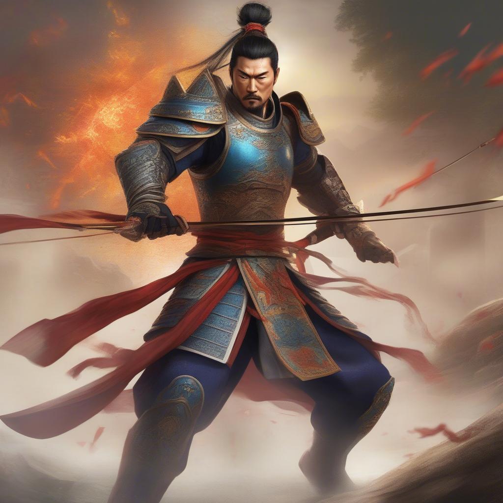 Hình ảnh Hoàng Trung trong game Tam Quốc, thể hiện khí chất dũng mãnh của một lão tướng