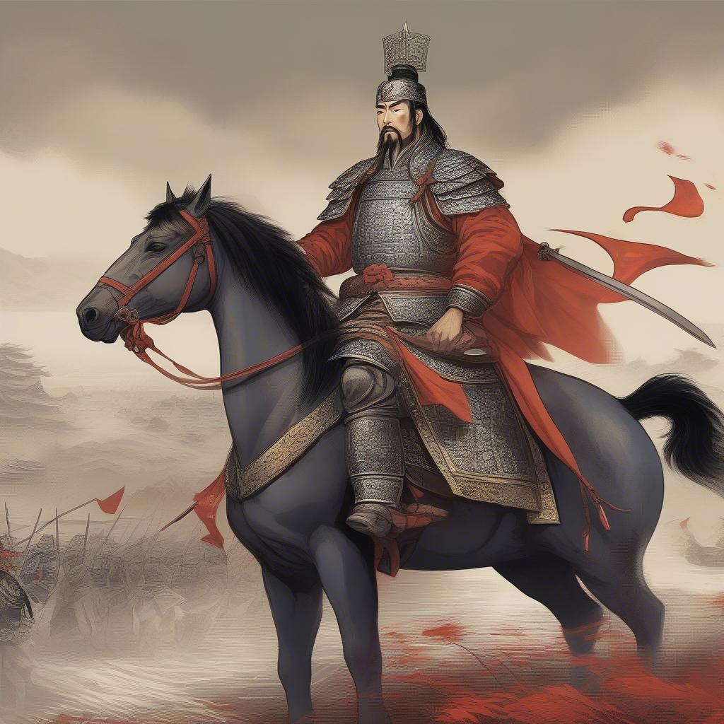 tào-tháo-đứng-trên-chiến-trường-sau-khi-giành-chiến-thắng-trận-quan-độ