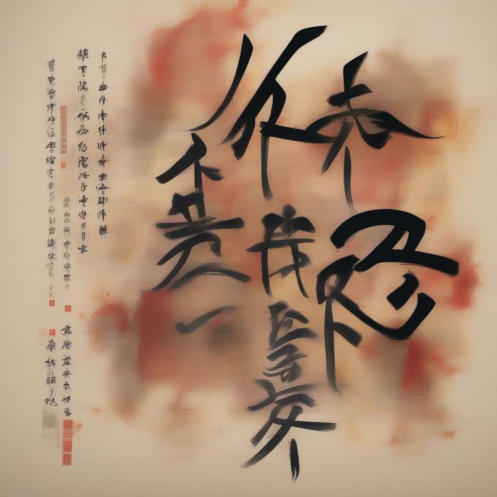Một hình ảnh trừu tượng thể hiện sự kết nối giữa quá khứ và hiện tại, với những câu nói của Tào Tháo được thể hiện dưới dạng chữ viết cách điệu, hòa vào bối cảnh đời sống hiện đại