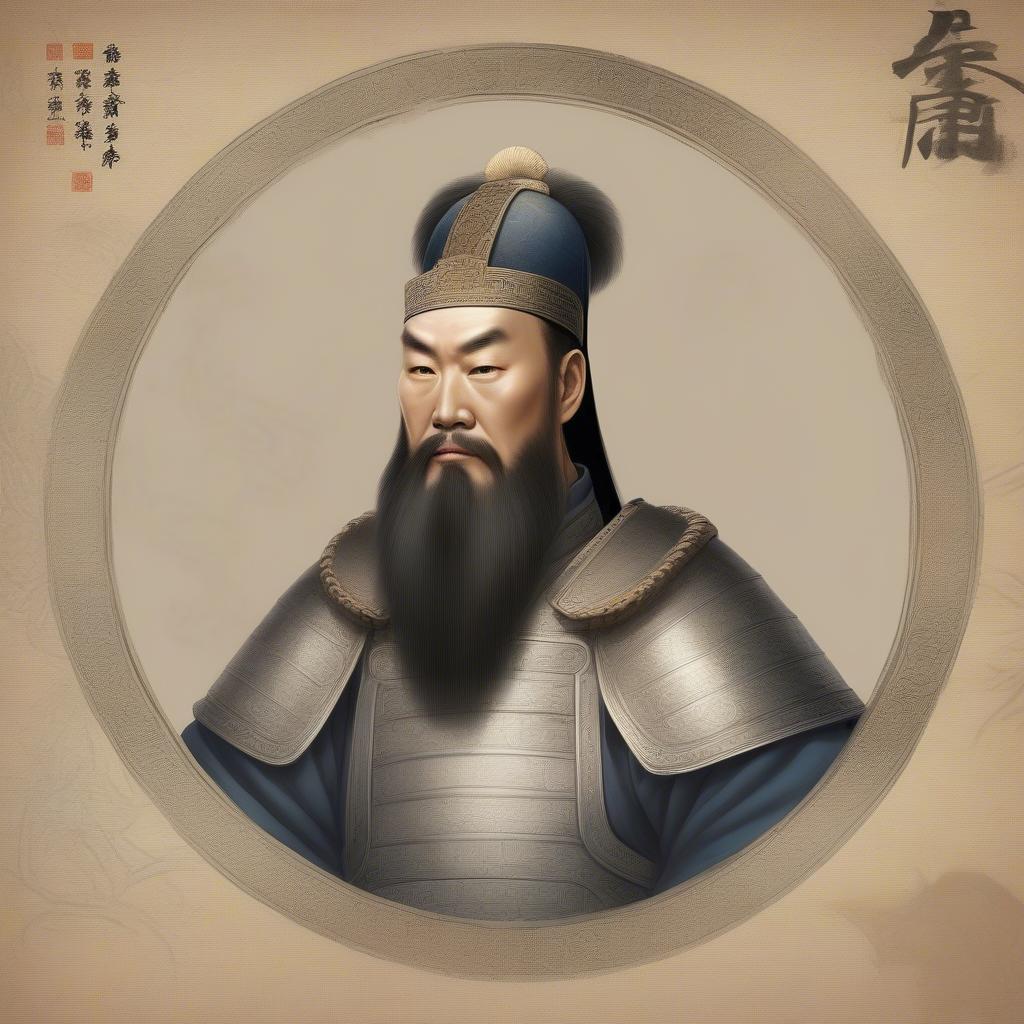 Hứa Chử với vẻ mặt uy dũng, một trong những vị tướng mạnh nhất thời Tam Quốc, là người cận vệ đáng tin cậy của Tào Tháo.