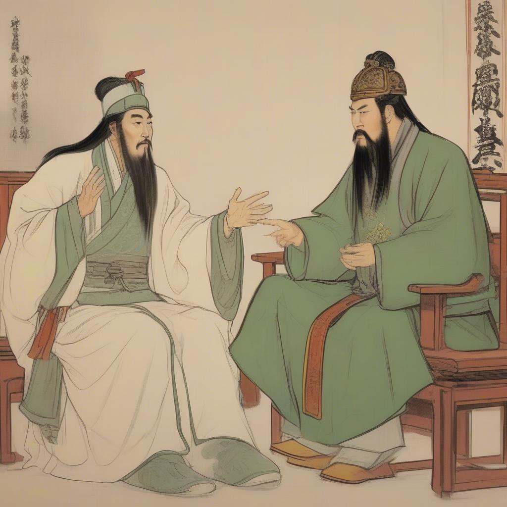 khổng minh trình bày long trung đối sách cho lưu bị quan vũ trương phi