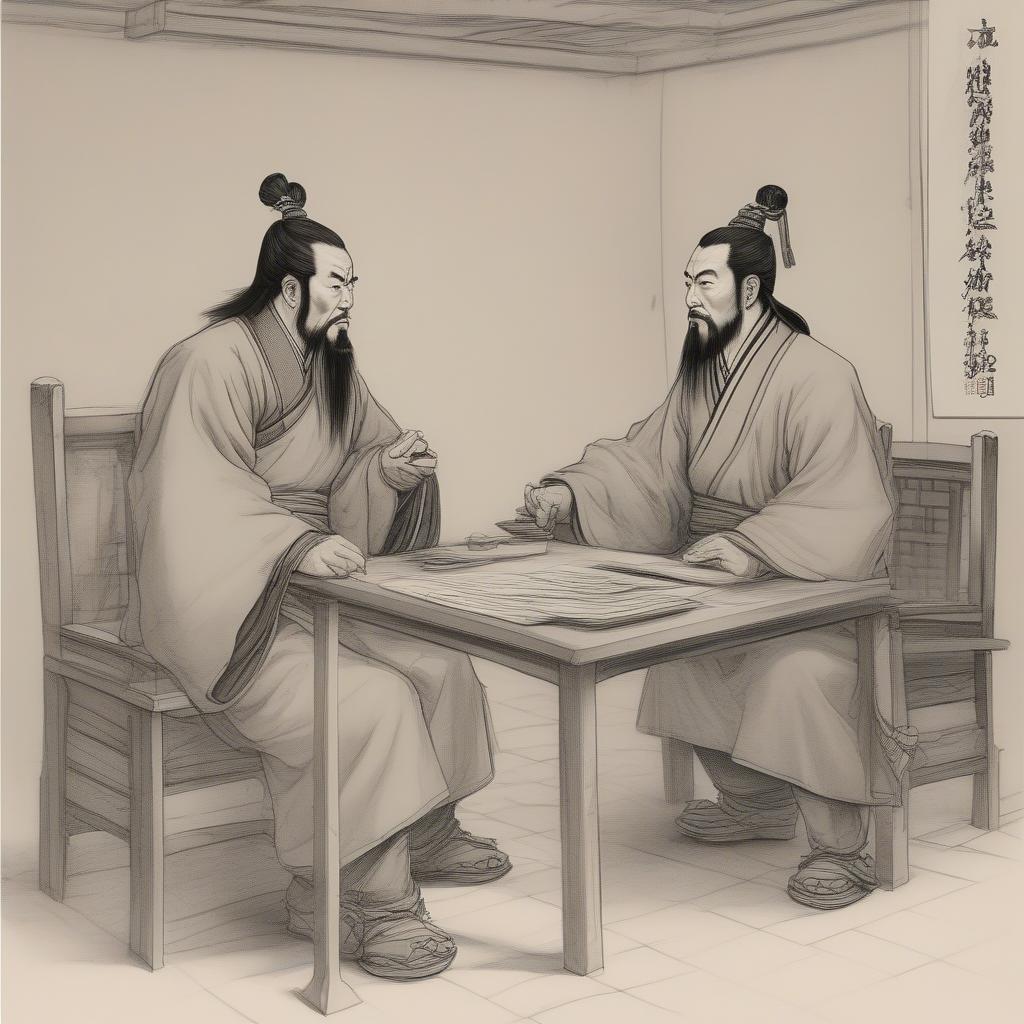 lưu bị và khổng minh đang đàm thoại