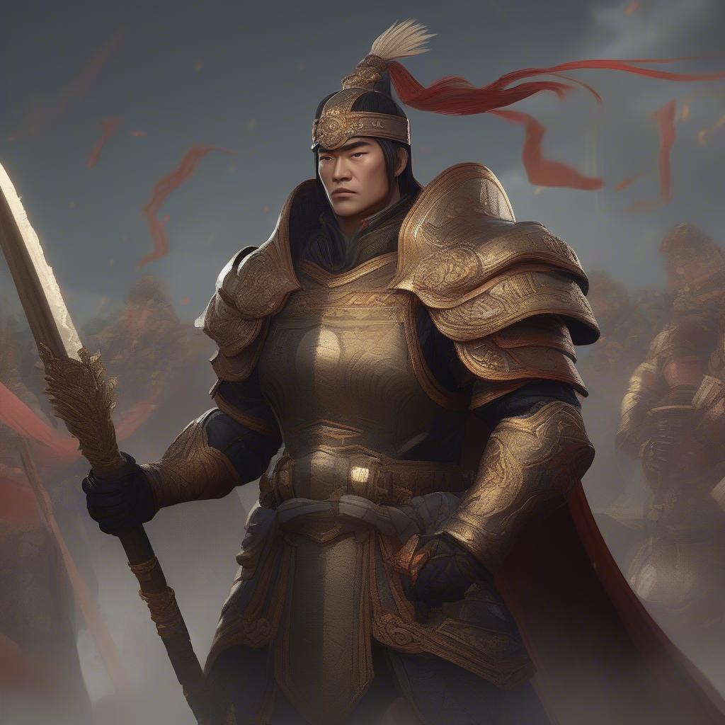 Hình ảnh Nghiêm Nhan trong game chiến thuật với vai trò tướng phòng thủ